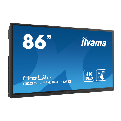 IIYAMAiiyama ProLite TE8604MIS-B3AG, 4x Touch Pen, 24/7, 217.4 cm (85.6''), infrared, multi touch, resolution: 3840x2160 pixels, VESA mount, 8ms, brightness: 400cd, viewing angle: 178°(H/V), contrast: 1200:1, USB (3.0), USB-C, RS232